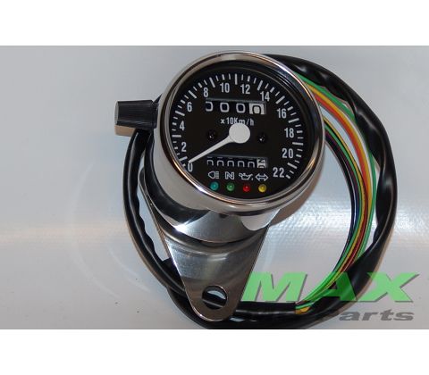 Chrom Speedometer m/beslag 60mm -Sort