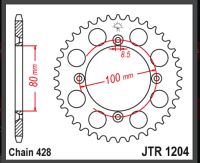 JT Bagkædehjul - JTR1204.49 CRF125FB 15-